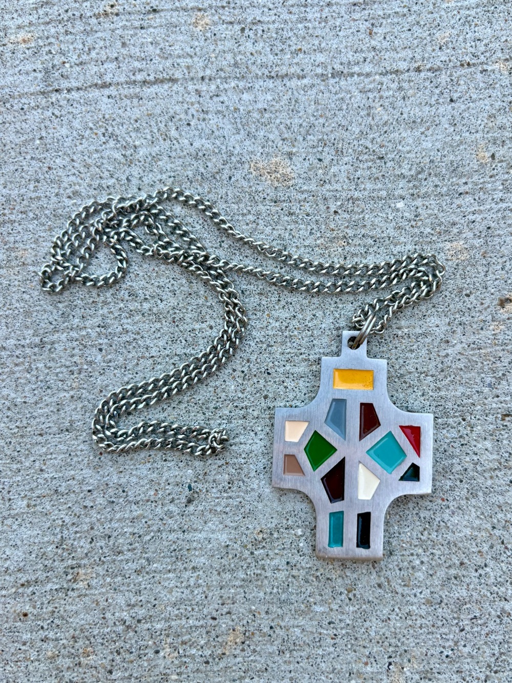 RELIGIOUS CROSS ‘STAINED GLASS’ PENDANT NECKLACE